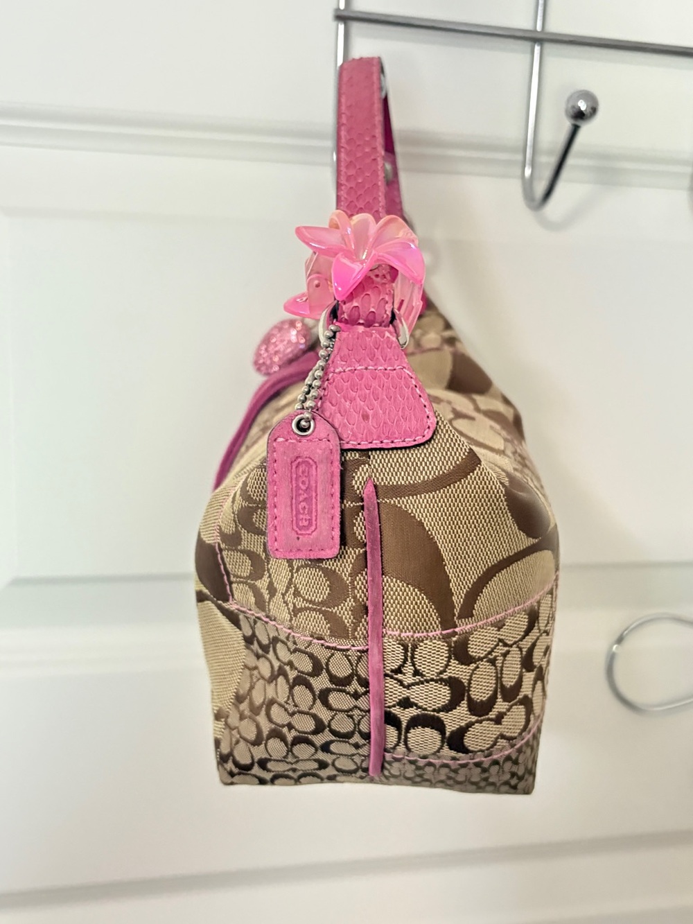 Vintage coach Patchwork Canvas mini Bag in Brown and Pink - Picture 4 of 6